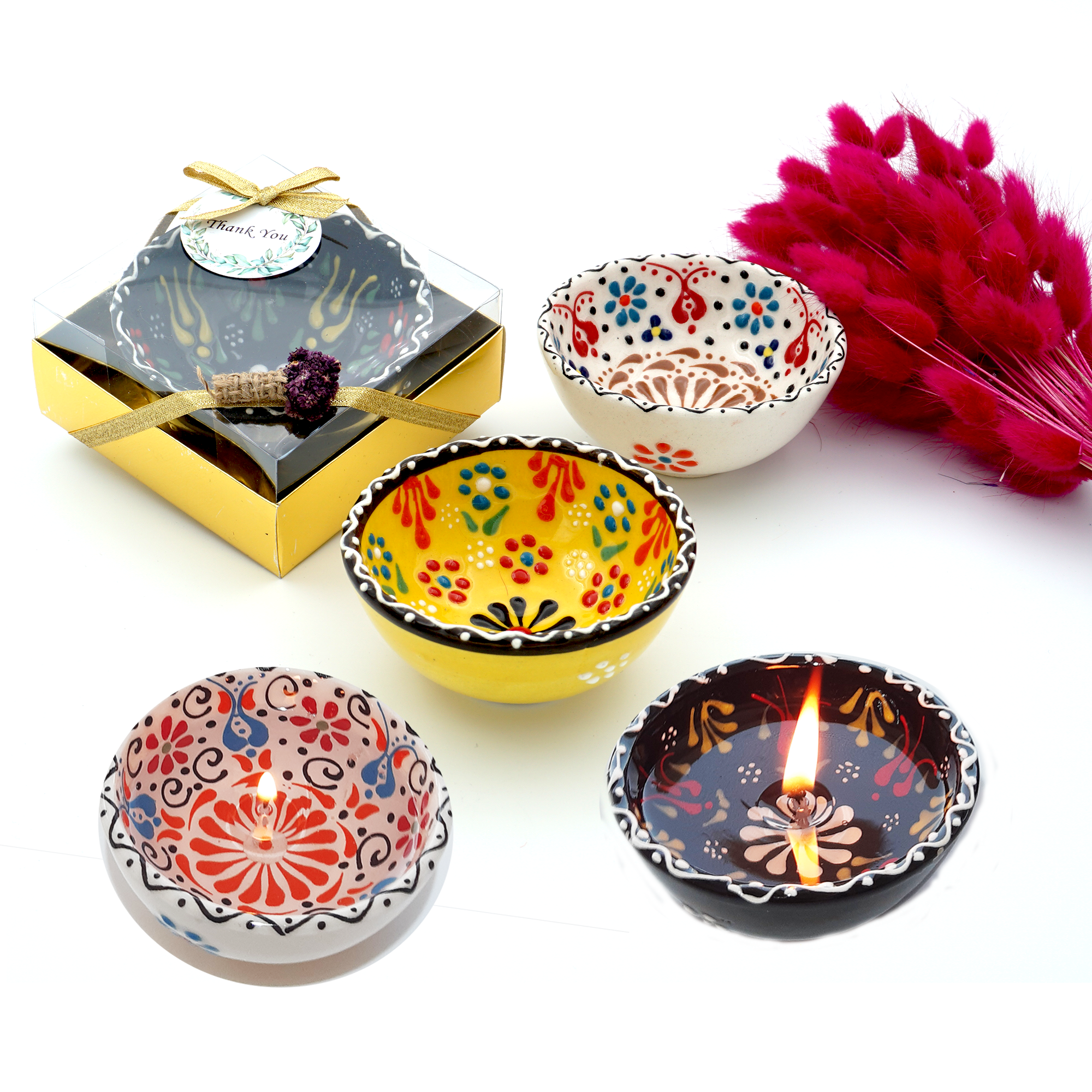 Vela de gel de cerámica en cuenco para regalos de Diwali para invitados.