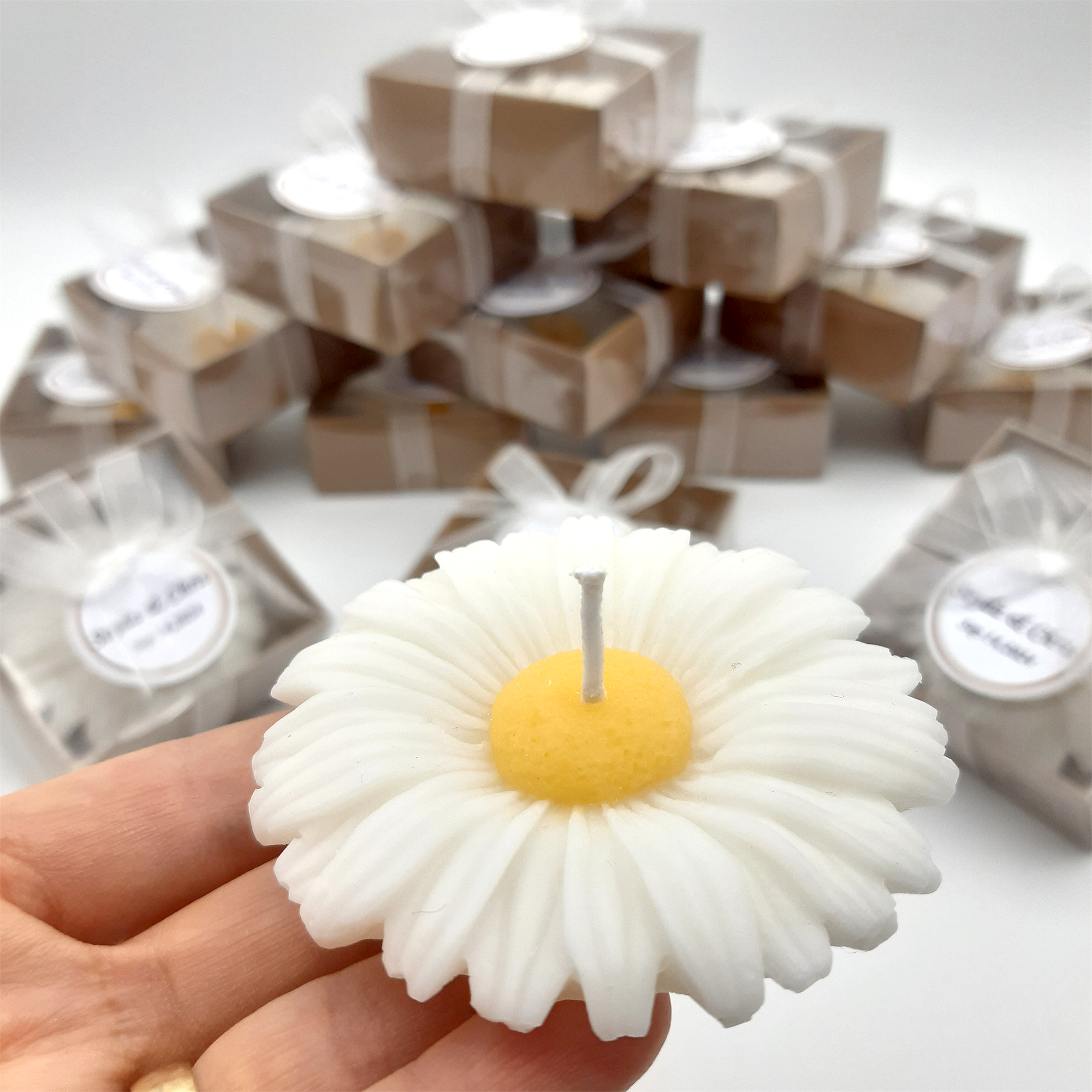 vela margarita Detalles de boda para invitados, flor de orquídea en forma de vela personalizado, Comunión, Bautizo, detalles de boda, regalo para invitados, ideal como recuerdo de comunión