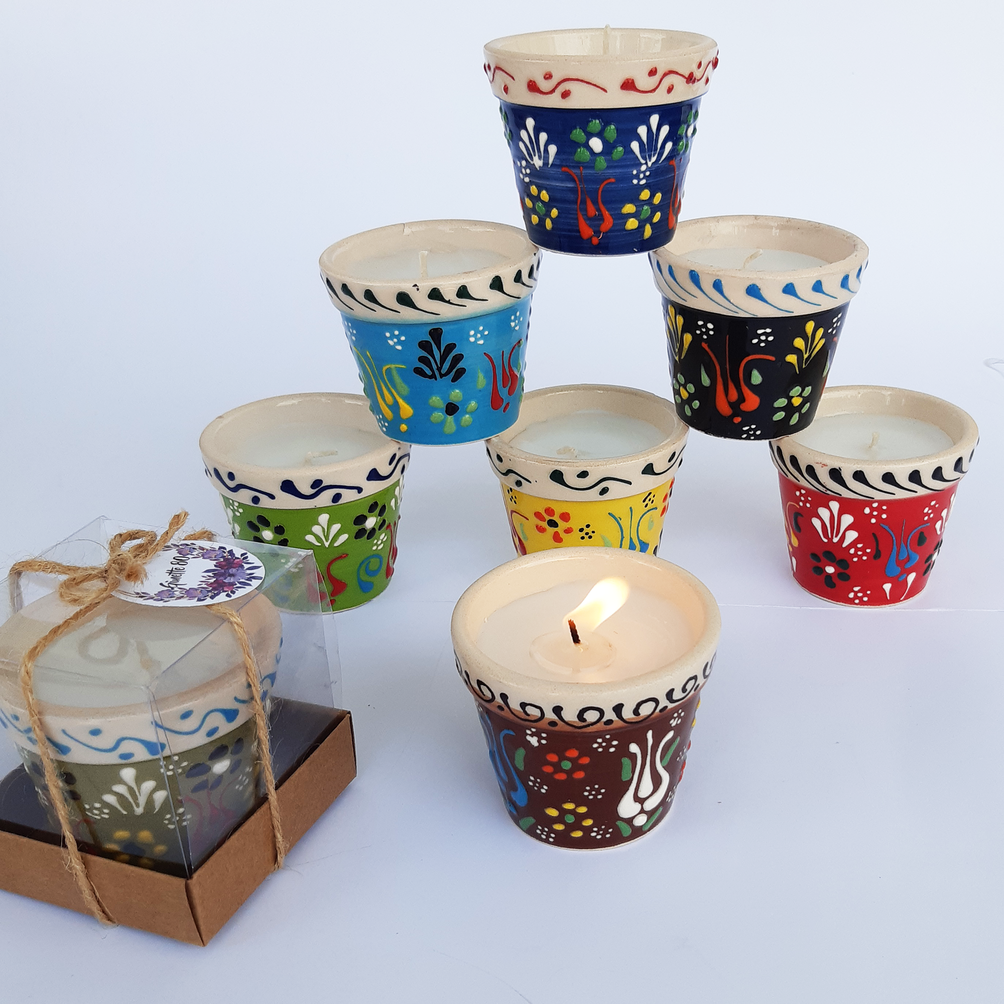 Recuerdos de boda, velas a granel en macetas de cerámica en caja para regalos de devolución