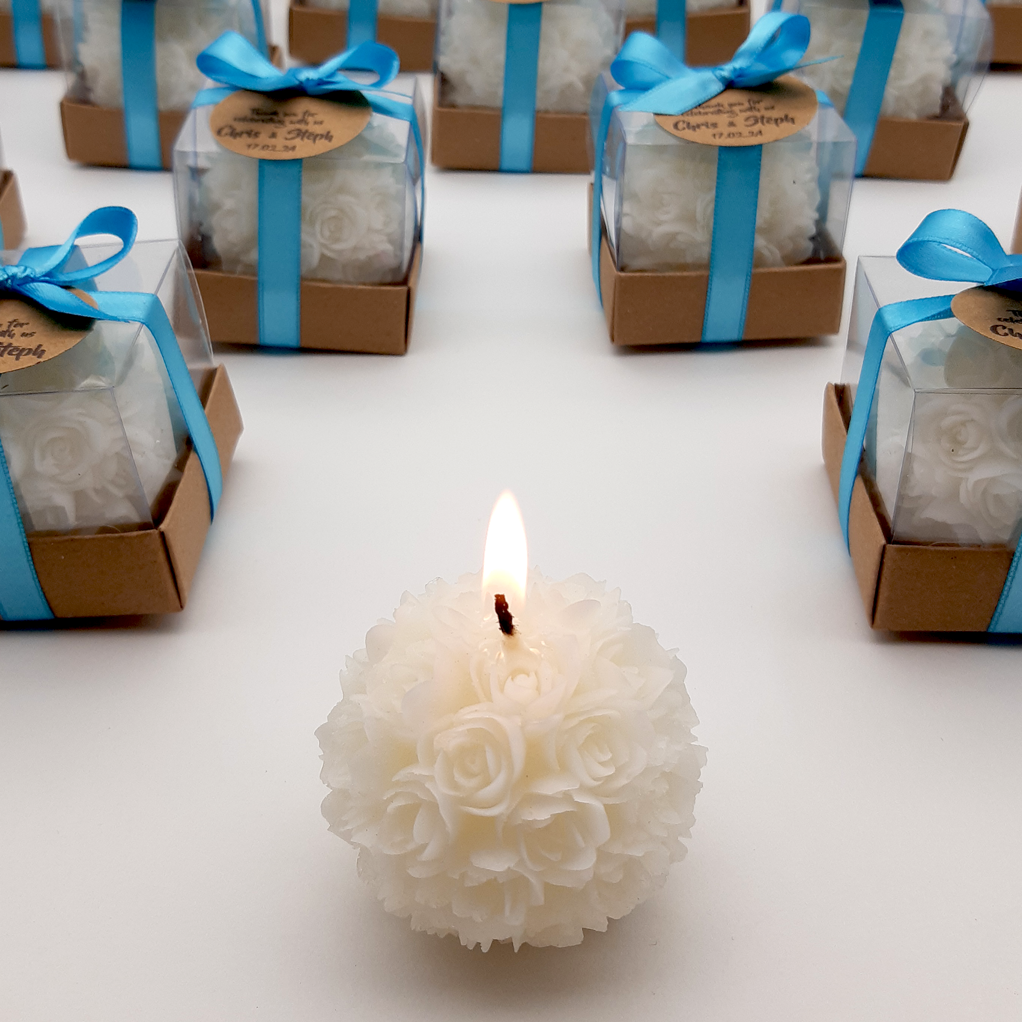Vela de boda con forma de rosa, regalo para invitados en bodas, despedidas de soltera y bautizos.