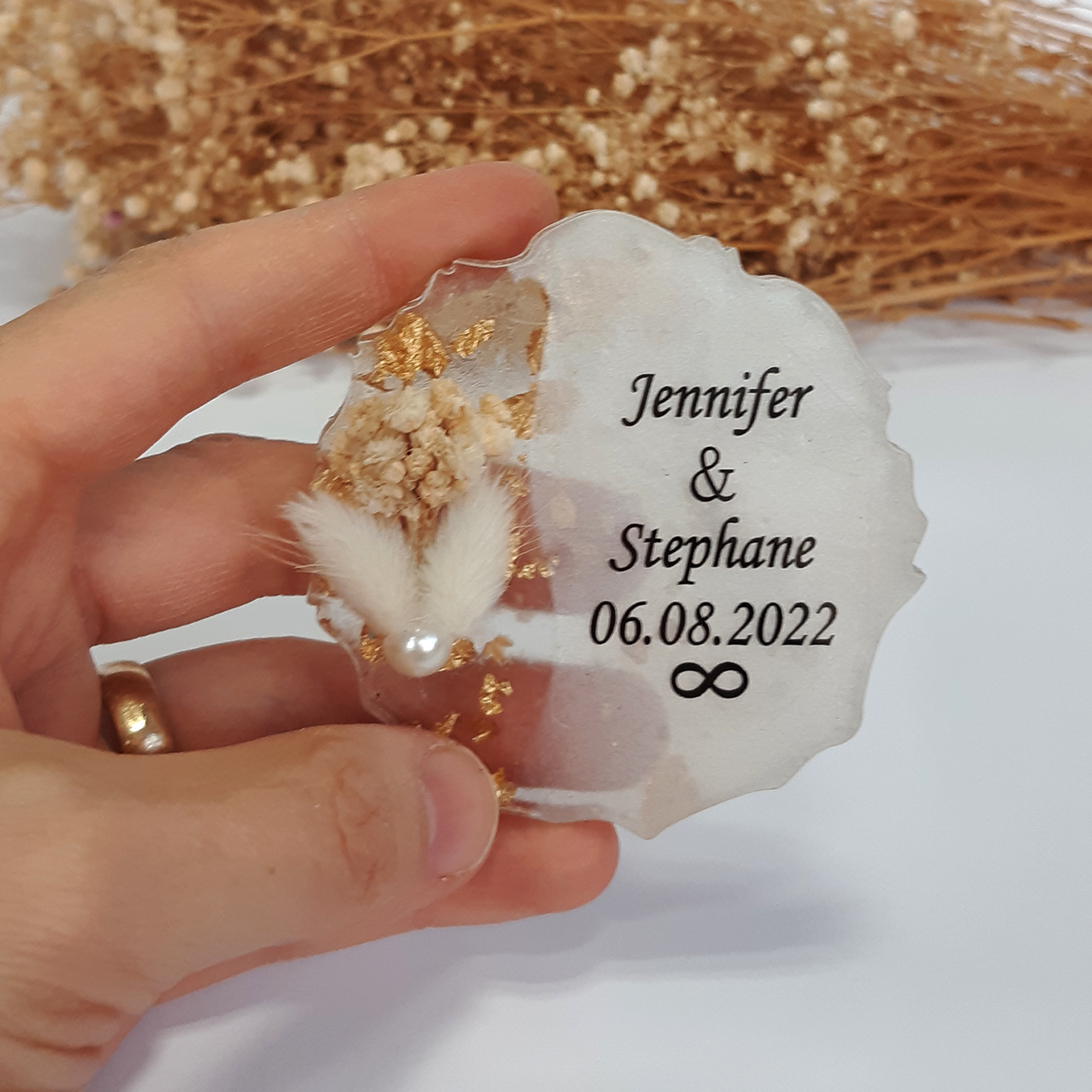Recuerdos de boda a granel Imán de nevera de epoxi con caja para despedida de soltera