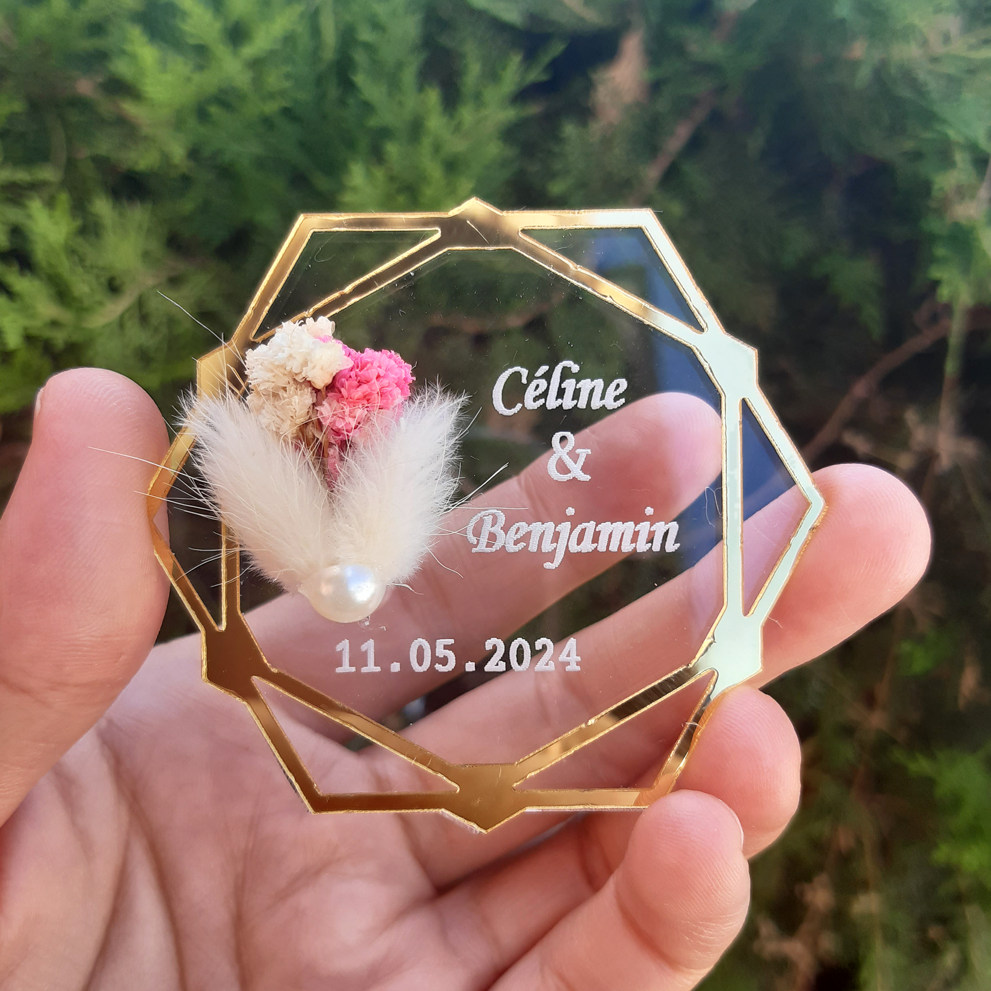 Recuerdos de despedida de soltera, imán para refrigerador acrílico dorado o plateado a granel con caja para bodas