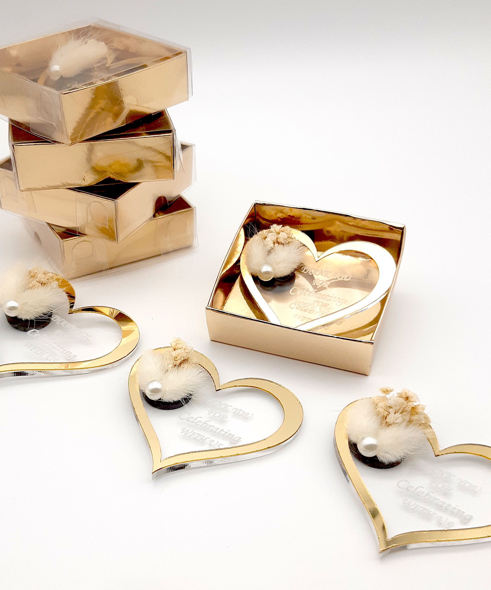 Recuerdos de despedida de soltera, imán para refrigerador acrílico dorado o plateado a granel con caja para bodas