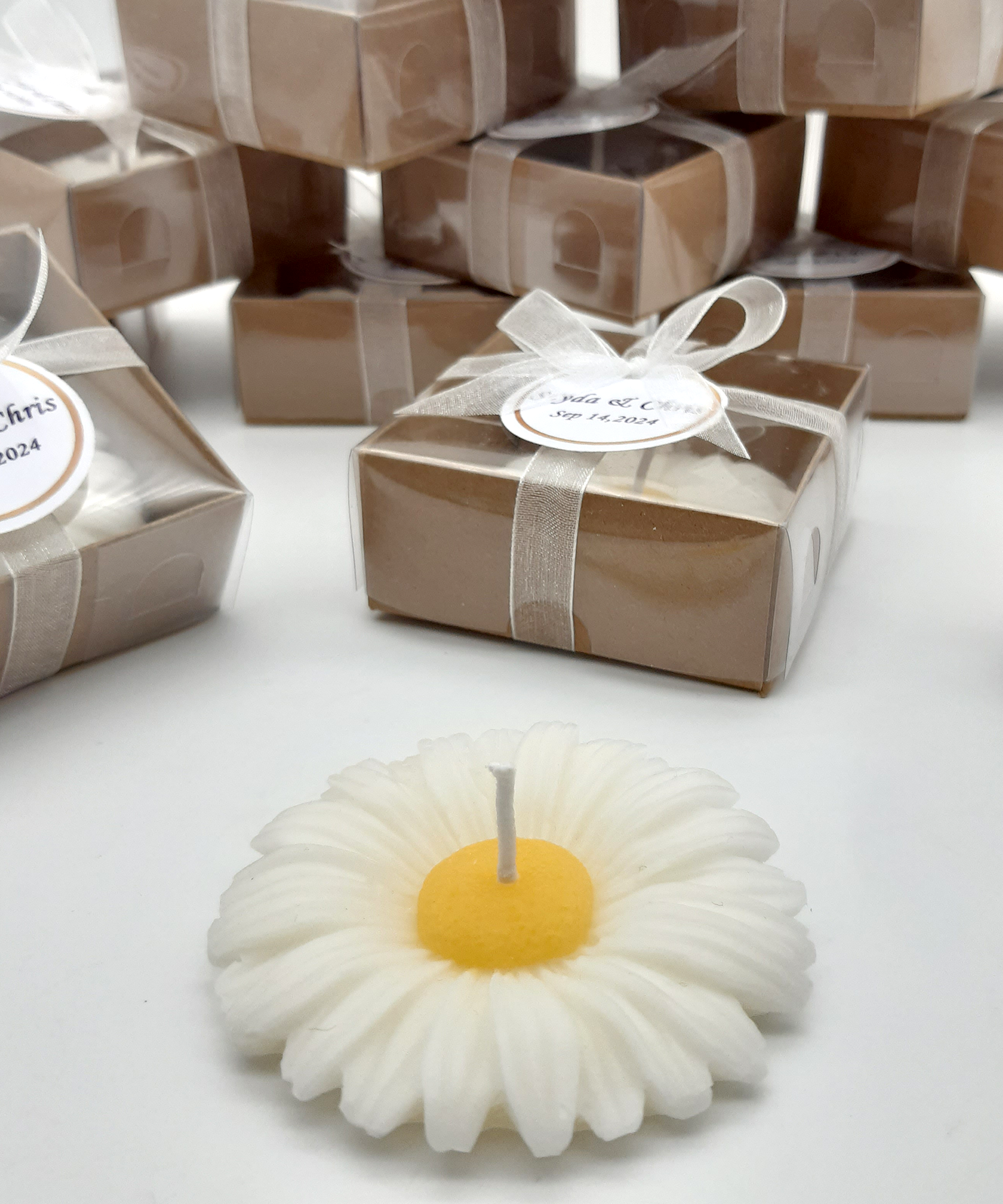 vela margarita Detalles de boda para invitados, flor de orquídea en forma de vela personalizado, Comunión, Bautizo, detalles de boda, regalo para invitados, ideal como recuerdo de comunión