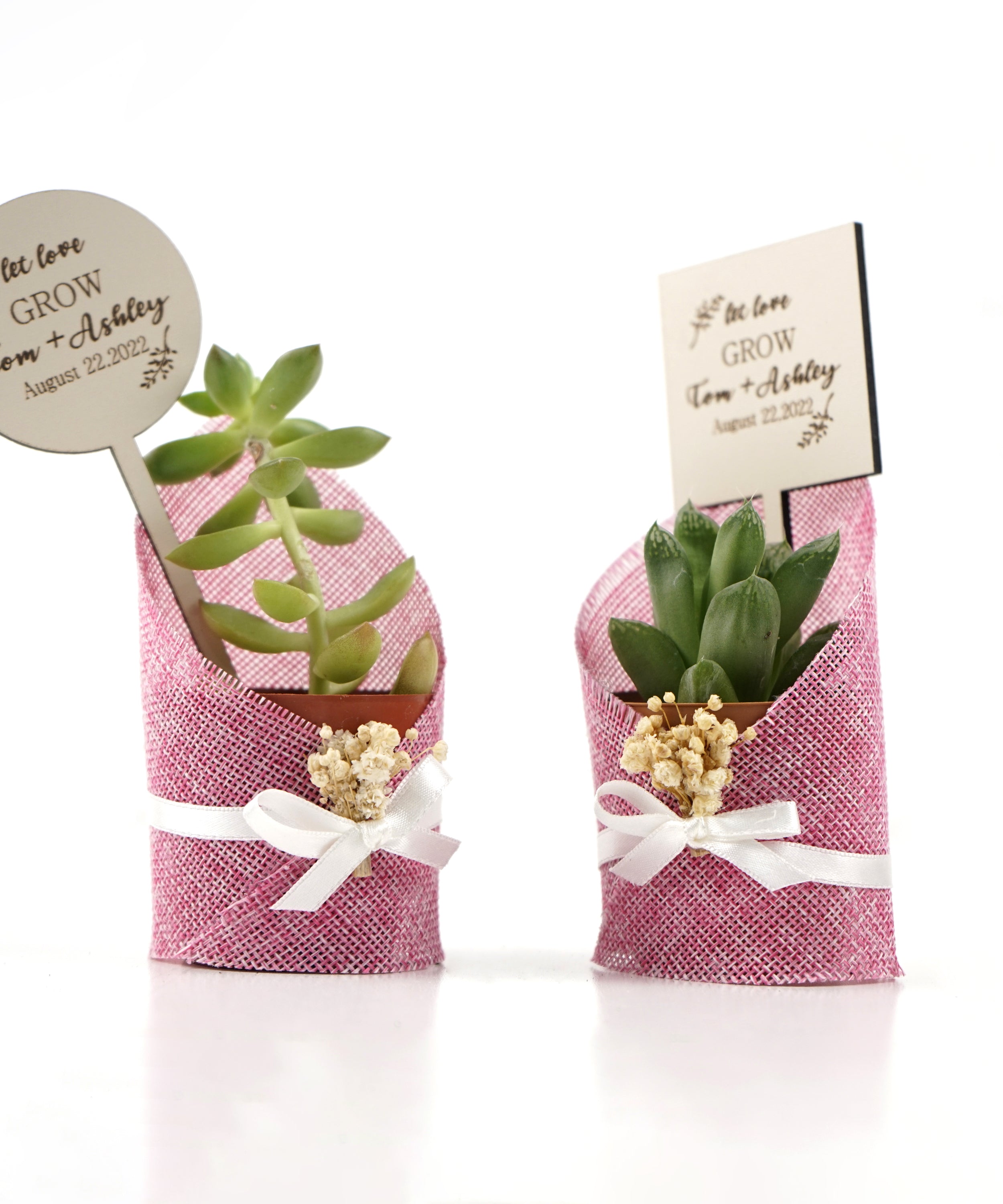 detalles boda para invitados, succulente en toile de jute avec des fleurs séchées personalizadas Detalles Comunion, Bautizo, Boda, Regalito Invitados, ideal como regalo recuerdos communion  
